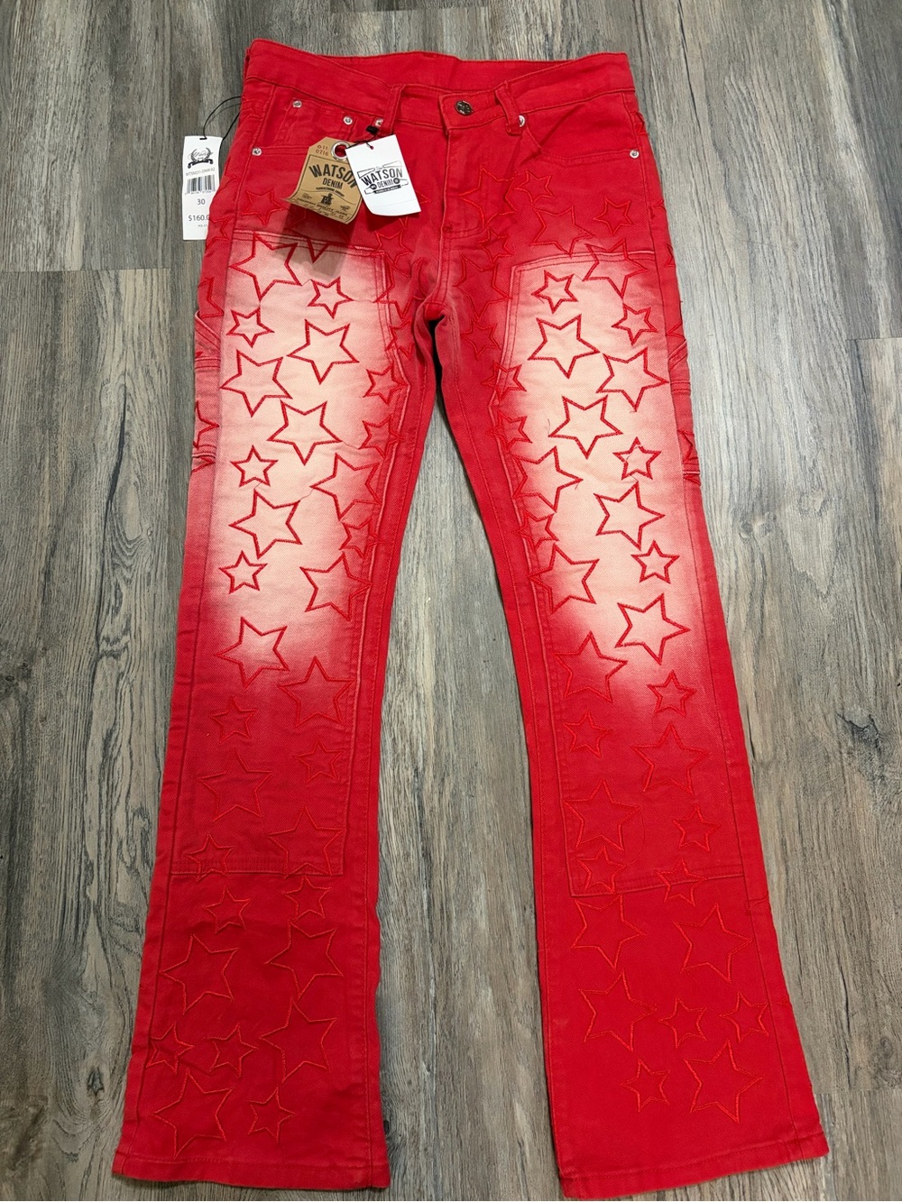 Watson Red Star-Embossed Men’s Wide-Leg Jeans